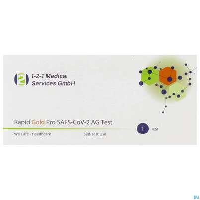 Sie sehen eine Packung Diagnostika U.zubehoer Sars/covid 19 Schnelltest Selbsttest Rapid Gold Pro 1st, Produktbild: 01 Diagnostika U.zubehoer Sars/covid 19 Schnelltest Selbsttest Rapid Gold Pro 1st, A-Nr.: 5685385 - 01
