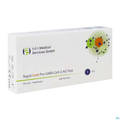 Sie sehen eine Packung Diagnostika U.zubehoer Sars/covid 19 Schnelltest Selbsttest Rapid Gold Pro 1st, Produktbild: 02 Diagnostika U.zubehoer Sars/covid 19 Schnelltest Selbsttest Rapid Gold Pro 1st, A-Nr.: 5685385 - 02