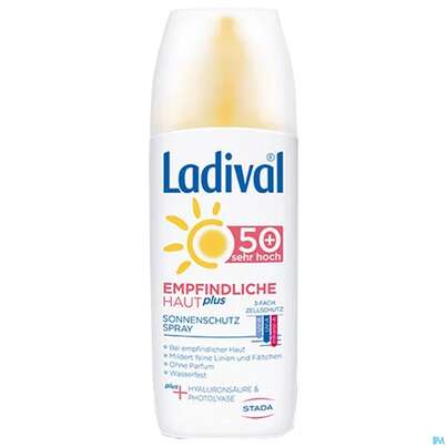 Sie sehen eine Packung Sonnenprodukte Ladival Empfindliche/haut Spray F50+ 150ml, Produktbild: 02 Sonnenprodukte Ladival Empfindliche/haut Spray F50+ 150ml, A-Nr.: 5383603 - 02