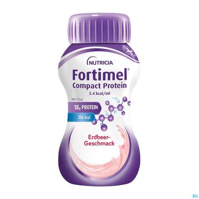 Sie sehen eine Packung Fortimel/compact/protein 125ml Vitalflasche Erdbeere 24st, Produktbild: 01 Fortimel/compact/protein 125ml Vitalflasche Erdbeere 24st, A-Nr.: 3948679 - 01
