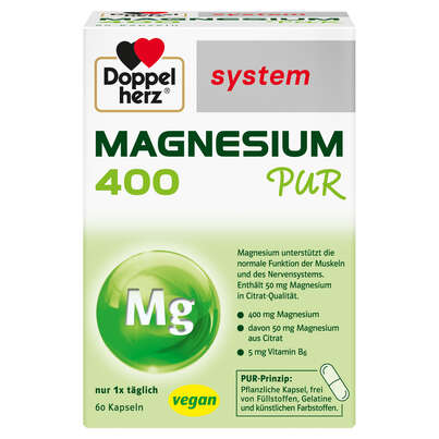 Sie sehen eine Packung Doppelherz system MAGNESIUM 400 PUR, Produktbild: 01 Doppelherz system MAGNESIUM 400 PUR, A-Nr.: 5774143 - 01