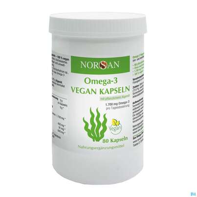 Sie sehen eine Packung Omega -3 Norsan Kapseln/vegan/pflanz. Algenoel,hochd. 80st, Produktbild: 03 Omega -3 Norsan Kapseln/vegan/pflanz. Algenoel,hochd. 80st, A-Nr.: 5475162 - 03
