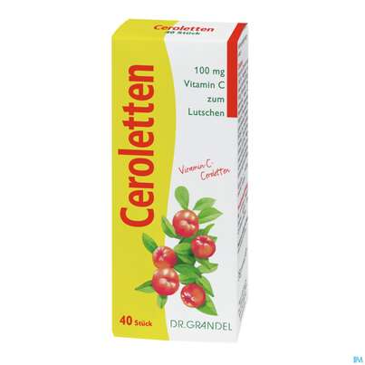 Sie sehen eine Packung Vitamin C Ceroletten Lutschtabl Dr Grandel Nr 1225 40st, Produktbild: 01 Vitamin C Ceroletten Lutschtabl Dr Grandel Nr 1225 40st, A-Nr.: 3080755 - 01