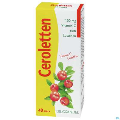 Sie sehen eine Packung Vitamin C Ceroletten Lutschtabl Dr Grandel Nr 1225 40st, Produktbild: 02 Vitamin C Ceroletten Lutschtabl Dr Grandel Nr 1225 40st, A-Nr.: 3080755 - 02