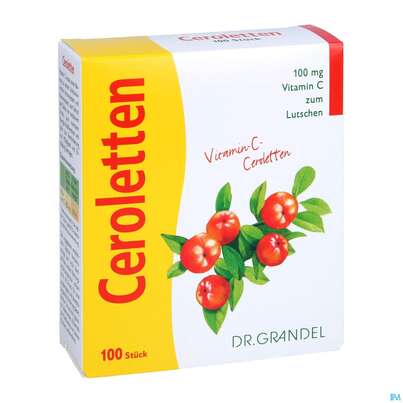Sie sehen eine Packung Vitamin C Ceroletten Lutschtabl Dr Grandel Nr.12 100st, Produktbild: 03 Vitamin C Ceroletten Lutschtabl Dr Grandel Nr.12 100st, A-Nr.: 2680507 - 03