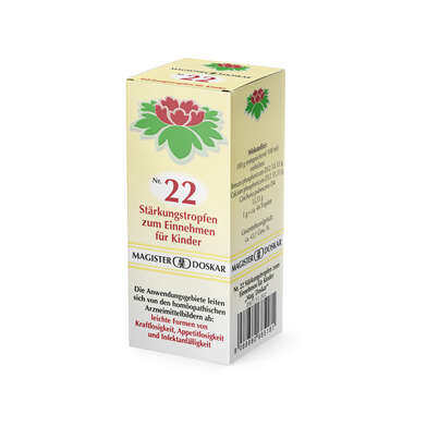 Sie sehen eine Packung Magister Doskar Nr. 22 Stärkungstropfen zum Einnehmen für Kinder, Produktbild: 01 Magister Doskar Nr. 22 Stärkungstropfen zum Einnehmen für Kinder, A-Nr.: 0685185 - 01