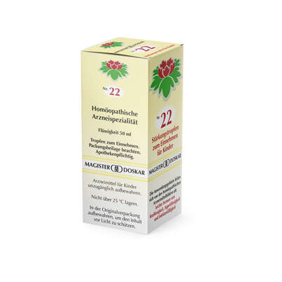 Sie sehen eine Packung Magister Doskar Nr. 22 Stärkungstropfen zum Einnehmen für Kinder, Produktbild: 02 Magister Doskar Nr. 22 Stärkungstropfen zum Einnehmen für Kinder, A-Nr.: 0685185 - 02