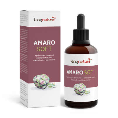 Sie sehen eine Packung KINGNATURE Amaro Soft Tropfen Fl 100 ml, Produktbild: 01 KINGNATURE Amaro Soft Tropfen Fl 100 ml, A-Nr.: 5989116 - 01