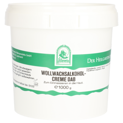 Sie sehen eine Packung WOLLWACHSALKOHOLCREME DAB 1000 G, Produktbild: 01 WOLLWACHSALKOHOLCREME DAB 1000 G, A-Nr.: 5802833 - 01
