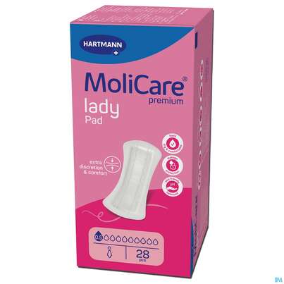 Sie sehen eine Packung Inkontinenz Molicare Premium/lady Pad Tropfen 0,5 28st, Produktbild: 01 Inkontinenz Molicare Premium/lady Pad Tropfen 0,5 28st, A-Nr.: 4918574 - 01