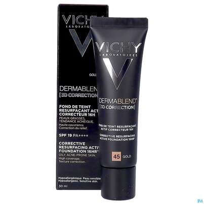 Sie sehen eine Packung Vichy Dermablend 3d Coverflow 45 Gold 30ml, Produktbild: 09 Vichy Dermablend 3d Coverflow 45 Gold 30ml, A-Nr.: 4436013 - 09