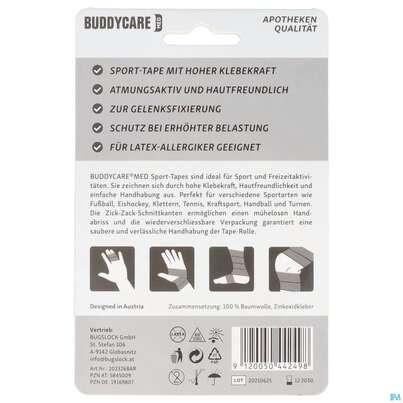 Tape Buddycare/med/sport Latexfrei 3,8cmx 10m Weiss 1st, A-Nr.: 5845009 - 03