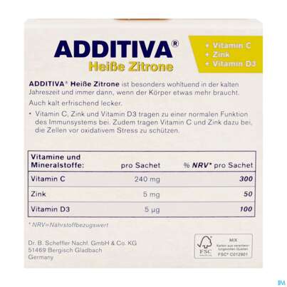Sie sehen eine Packung Additiva Pulver Heisse Zitrone 10012 10st, Produktbild: 06 Additiva Pulver Heisse Zitrone 10012 10st, A-Nr.: 5810086 - 06