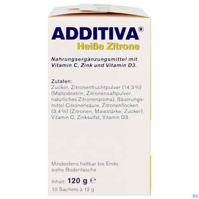Sie sehen eine Packung Additiva Pulver Heisse Zitrone 10012 10st, Produktbild: 08 Additiva Pulver Heisse Zitrone 10012 10st, A-Nr.: 5810086 - 08