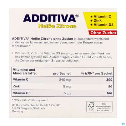 Additiva Pulver Heisse Zitrone Ohne Zucker 10st, A-Nr.: 5810092 - 08