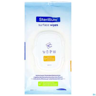 Sie sehen eine Packung Desinfektionstuecher Sterillium/surface Wipes Flaechendesinfektion 60st, Produktbild: 02 Desinfektionstuecher Sterillium/surface Wipes Flaechendesinfektion 60st, A-Nr.: 5922081 - 02