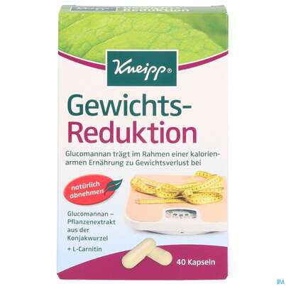 Sie sehen eine Packung Kneipp Gewichtsreduktion Glucomannan 40st, Produktbild: 01 Kneipp Gewichtsreduktion Glucomannan 40st, A-Nr.: 4117087 - 01