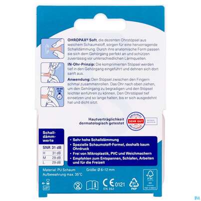 Sie sehen eine Packung Ohrenschutz Ohropax Soft/geraeuscheschutz In Haengeverpackung Pohrs 10st, Produktbild: 05 Ohrenschutz Ohropax Soft/geraeuscheschutz In Haengeverpackung Pohrs 10st, A-Nr.: 5908862 - 05