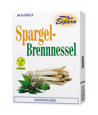 Sie sehen eine Packung Espara Spargel-Brennnessel Kapseln, Produktbild: 01 Espara Spargel-Brennnessel Kapseln, A-Nr.: 4267473 - 01