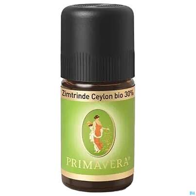 Sie sehen eine Packung Aetherische Oele Primavera Zimtrinde Ceylon Bio 30% 5ml, Produktbild: 01 Aetherische Oele Primavera Zimtrinde Ceylon Bio 30% 5ml, A-Nr.: 5848953 - 01