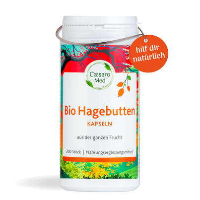 Sie sehen eine Packung HAGEBUTTEN BIO KPS CAESARO 200 ST, Produktbild: 01 HAGEBUTTEN BIO KPS CAESARO 200 ST, A-Nr.: 3148252 - 01