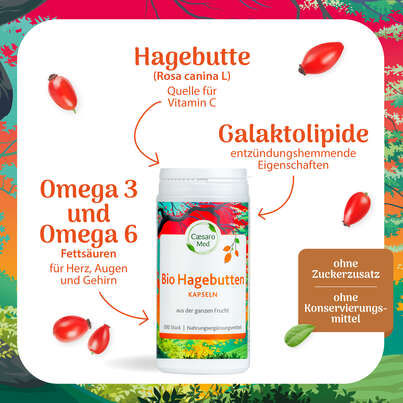 Sie sehen eine Packung HAGEBUTTEN BIO KPS CAESARO 200 ST, Produktbild: 02 HAGEBUTTEN BIO KPS CAESARO 200 ST, A-Nr.: 3148252 - 02