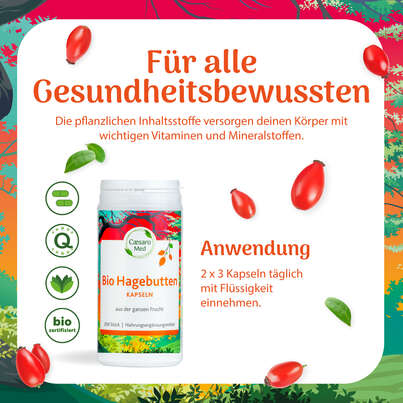 Sie sehen eine Packung HAGEBUTTEN BIO KPS CAESARO 200 ST, Produktbild: 03 HAGEBUTTEN BIO KPS CAESARO 200 ST, A-Nr.: 3148252 - 03