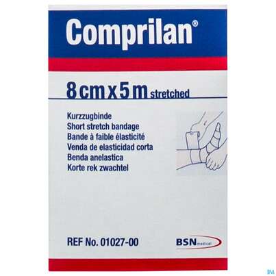 Sie sehen eine Packung Elastische Binden Comprilan Textilelast.kurzzugbinde 5mx 8cm Nr 0102700 1st, Produktbild: 02 Elastische Binden Comprilan Textilelast.kurzzugbinde 5mx 8cm Nr 0102700 1st, A-Nr.: 0921622 - 02