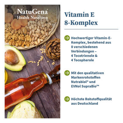Sie sehen eine Packung NatuGena Vitamin E 8-Komplex Kapseln, Produktbild: 02 NatuGena Vitamin E 8-Komplex Kapseln, A-Nr.: 5989783 - 02