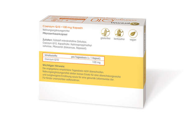Sie sehen eine Packung Apremia Coenzym Q10 100mg Kapseln, Produktbild: 02 Apremia Coenzym Q10 100mg Kapseln, A-Nr.: 3936021 - 02