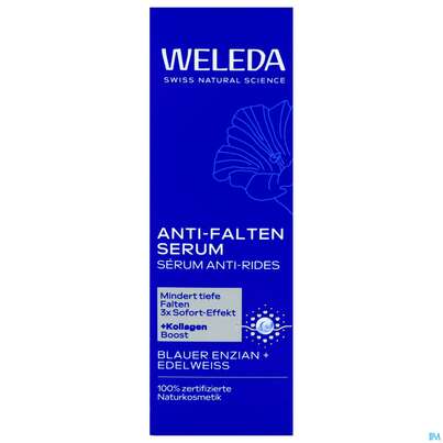 Sie sehen eine Packung Weleda Blauer Enzian +edelweiss Anti-falten Serum 30ml, Produktbild: 01 Weleda Blauer Enzian +edelweiss Anti-falten Serum 30ml, A-Nr.: 5729970 - 01