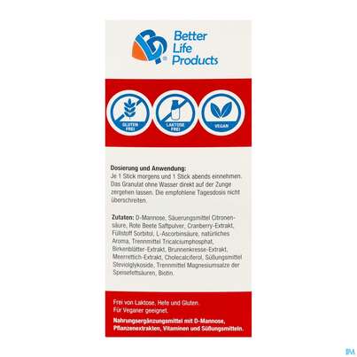 D-mannose Sticks/1500mg +cranberry +vit C+birkenblaett150mg +brunnenkresse 150mg 30st, A-Nr.: 5904829 - 10
