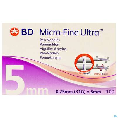 Sie sehen eine Packung Injektionsspritzen U.zubeh. Insulin Bd Pen-nadel 5mm -tam 100st, Produktbild: 01 Injektionsspritzen U.zubeh. Insulin Bd Pen-nadel 5mm -tam 100st, A-Nr.: 4736933 - 01