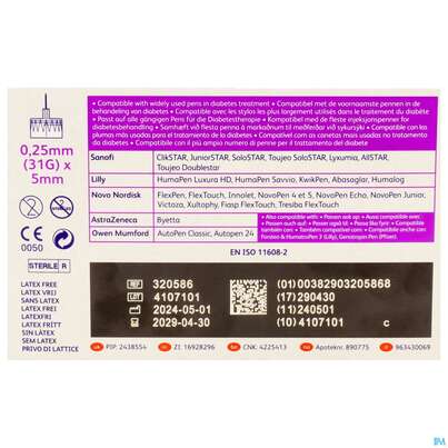 Sie sehen eine Packung Injektionsspritzen U.zubeh. Insulin Bd Pen-nadel 5mm -tam 100st, Produktbild: 04 Injektionsspritzen U.zubeh. Insulin Bd Pen-nadel 5mm -tam 100st, A-Nr.: 4736933 - 04