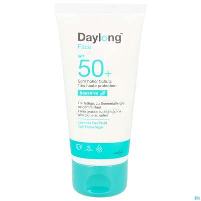 Sie sehen eine Packung Sonnenprodukte Daylong/sensitive Face Gel-fluid Spf50+ 50ml, Produktbild: 10 Sonnenprodukte Daylong/sensitive Face Gel-fluid Spf50+ 50ml, A-Nr.: 5688171 - 10