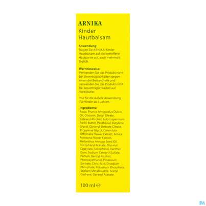 Sie sehen eine Packung Arnika Kinder Hautbalsam Theiss 100ml, Produktbild: 03 Arnika Kinder Hautbalsam Theiss 100ml, A-Nr.: 5937303 - 03