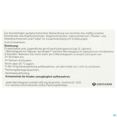 Sie sehen eine Packung Ibumetin Weichkapseln Express 400mg 20st, Produktbild: 03 Ibumetin Weichkapseln Express 400mg 20st, A-Nr.: 5880744 - 03