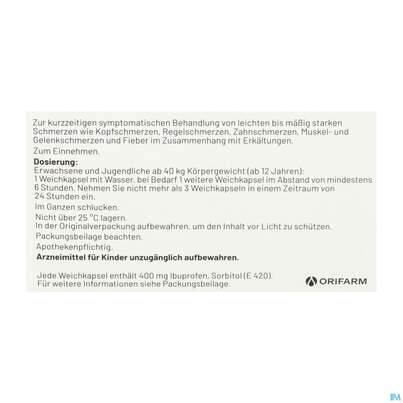 Sie sehen eine Packung Ibumetin Weichkapseln Express 400mg 20st, Produktbild: 04 Ibumetin Weichkapseln Express 400mg 20st, A-Nr.: 5880744 - 04