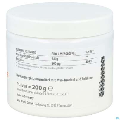 Sie sehen eine Packung Inositol Pulver +folsaeure Vegan -vita World 200g, Produktbild: 06 Inositol Pulver +folsaeure Vegan -vita World 200g, A-Nr.: 4843965 - 06