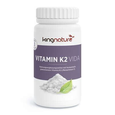 Sie sehen eine Packung KINGNATURE Vitamin K2 Vida Kaps 225 mcg Ds 120 Stk, Produktbild: 01 KINGNATURE Vitamin K2 Vida Kaps 225 mcg Ds 120 Stk, A-Nr.: 4805930 - 01