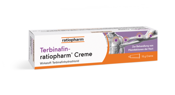 Sie sehen eine Packung Terbinafin-ratiopharm® Creme, Produktbild: 01 Terbinafin-ratiopharm® Creme, A-Nr.: 2479159 - 01