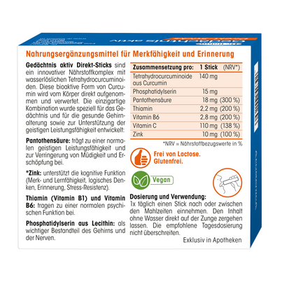 Sie sehen eine Packung Dr. Böhm Gedächtnis aktiv Direkt-Sticks, Produktbild: 05 Dr. Böhm Gedächtnis aktiv Direkt-Sticks, A-Nr.: 5872472 - 05