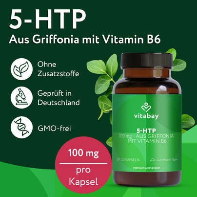 Vitabay 5-HTP - 100 mg aus Griffonia mit Vitamin B6, A-Nr.: 6048999 - 03