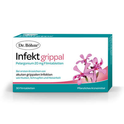Sie sehen eine Packung Dr. Böhm Infekt grippal Pelargonium, Produktbild: 01 Dr. Böhm Infekt grippal Pelargonium, A-Nr.: 4987888 - 01