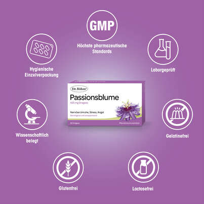 Sie sehen eine Packung Dr. Böhm Passionsblume, Produktbild: 04 Dr. Böhm Passionsblume, A-Nr.: 3528322 - 04