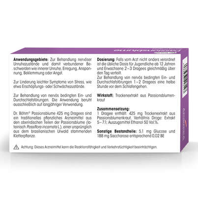 Sie sehen eine Packung Dr. Böhm Passionsblume, Produktbild: 06 Dr. Böhm Passionsblume, A-Nr.: 3528322 - 06