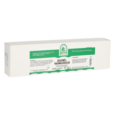 Sie sehen eine Packung ROSENÖL VAGINALKUGELN 6 ST, Produktbild: 01 ROSENÖL VAGINALKUGELN 6 ST, A-Nr.: 5444351 - 01