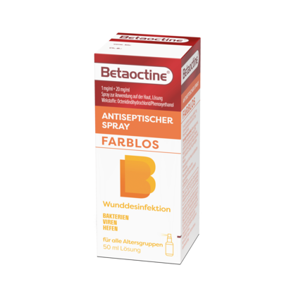 Sie sehen eine Packung BETAOCTINE SPRAY 1+20MG/ML, Produktbild: 01 BETAOCTINE SPRAY 1+20MG/ML, A-Nr.: 6060368 - 01