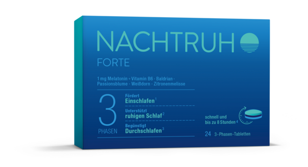 Sie sehen eine Packung Nachtruh forte 3-Phasen-Tabletten, Produktbild: 01 Nachtruh forte 3-Phasen-Tabletten, A-Nr.: 5570742 - 01