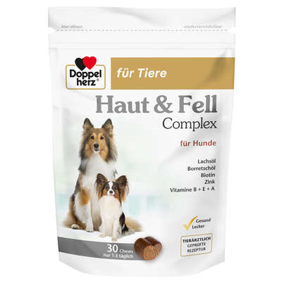Sie sehen eine Packung Doppelherz für Tiere Haut & Fell Complex für Hunde, Produktbild: 01 Doppelherz für Tiere Haut & Fell Complex für Hunde, A-Nr.: 5678451 - 01